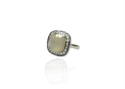 Rhodium Plated CZ Studded Greige Gemstone Fashion Ring